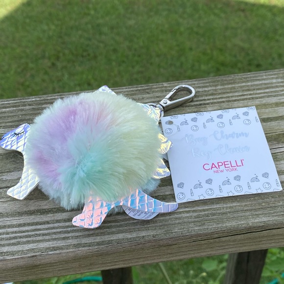 Fuzzy Dinosaur Bag Charm Key Chain Capelli New York Pom Pom - Picture 7 of 7